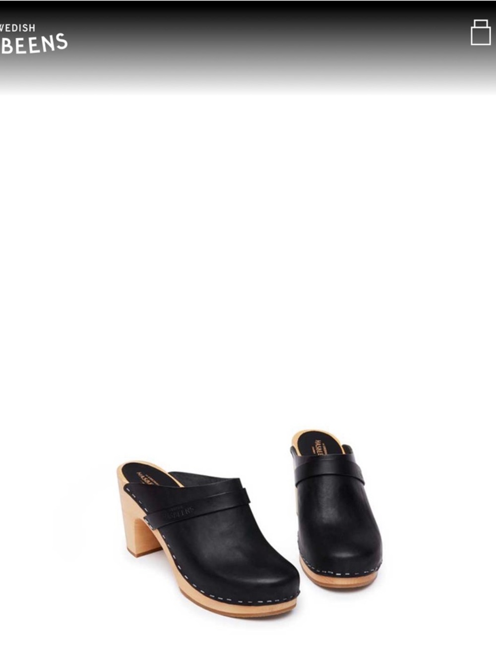 Swedish HASBEENS Black Leather Mule Clogs - wooden Heal Timeless chic ER38/US7.5 - Picture 13 of 16